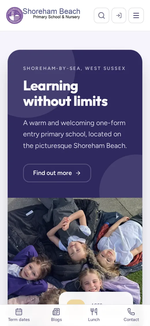 The same school website on a phone
